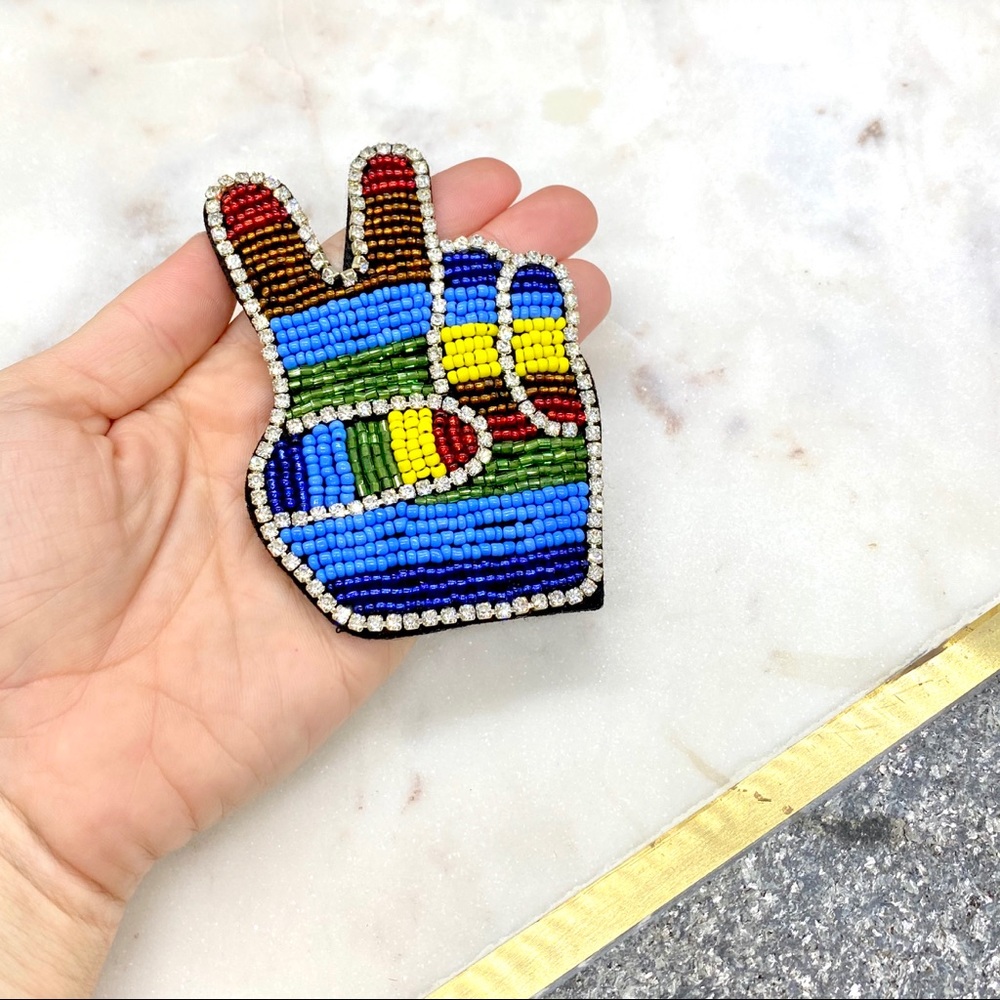 Beaded Peace Sign Sew On Patch
